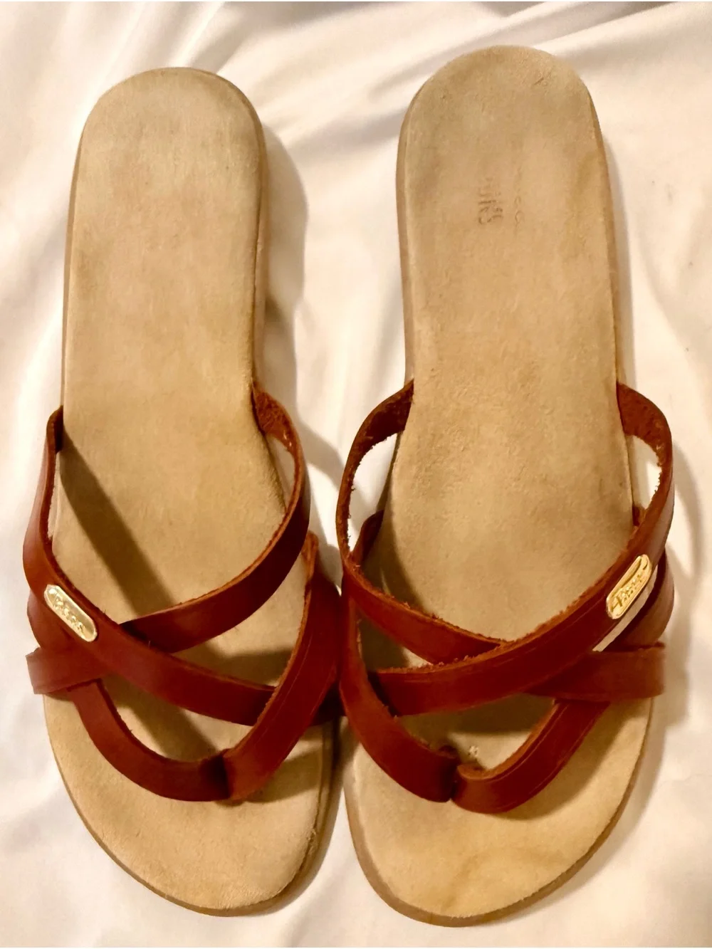 Vintage G.H. Bass Cognac Leather Crisscross Slide Sandals Comfort Sz 11 EU 42